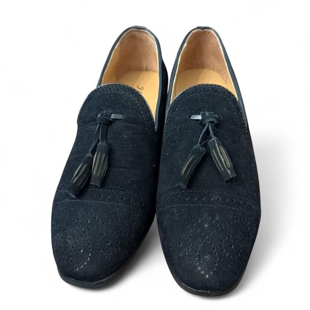JITAI Mens Black Suede Tassel Loafers Wingtip Brogue Dress Shoes Size 8